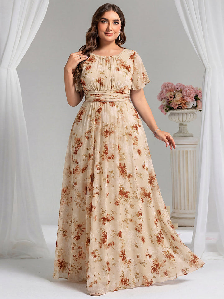 pretty KIMORA|Plus Size Printed Chiffon Pleated Maxi Wedding Guest Dress