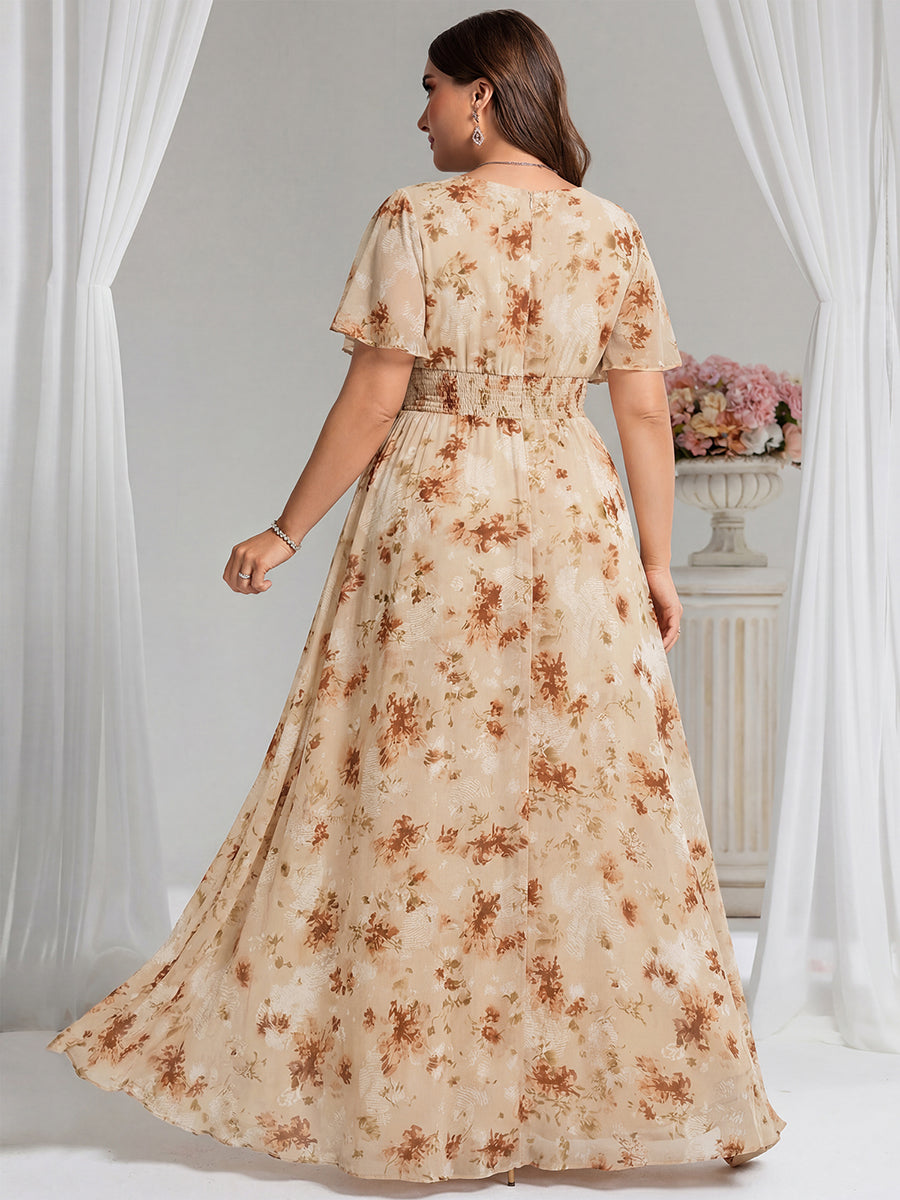 pretty KIMORA|Plus Size Printed Chiffon Pleated Maxi Wedding Guest Dress