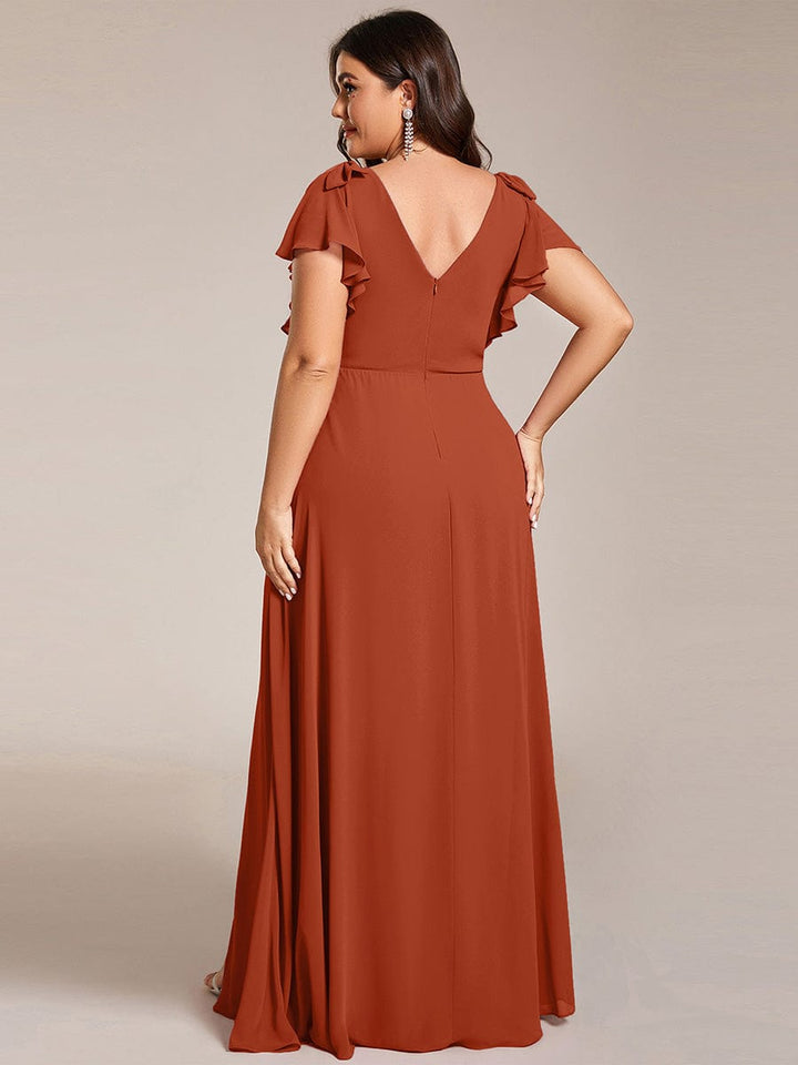 ever ROSY|Short Sleeves with Bowknot High Front Slit A-Line Chiffon Bridesmaid Dress