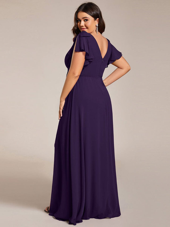 ever ROSY|Short Sleeves with Bowknot High Front Slit A-Line Chiffon Bridesmaid Dress