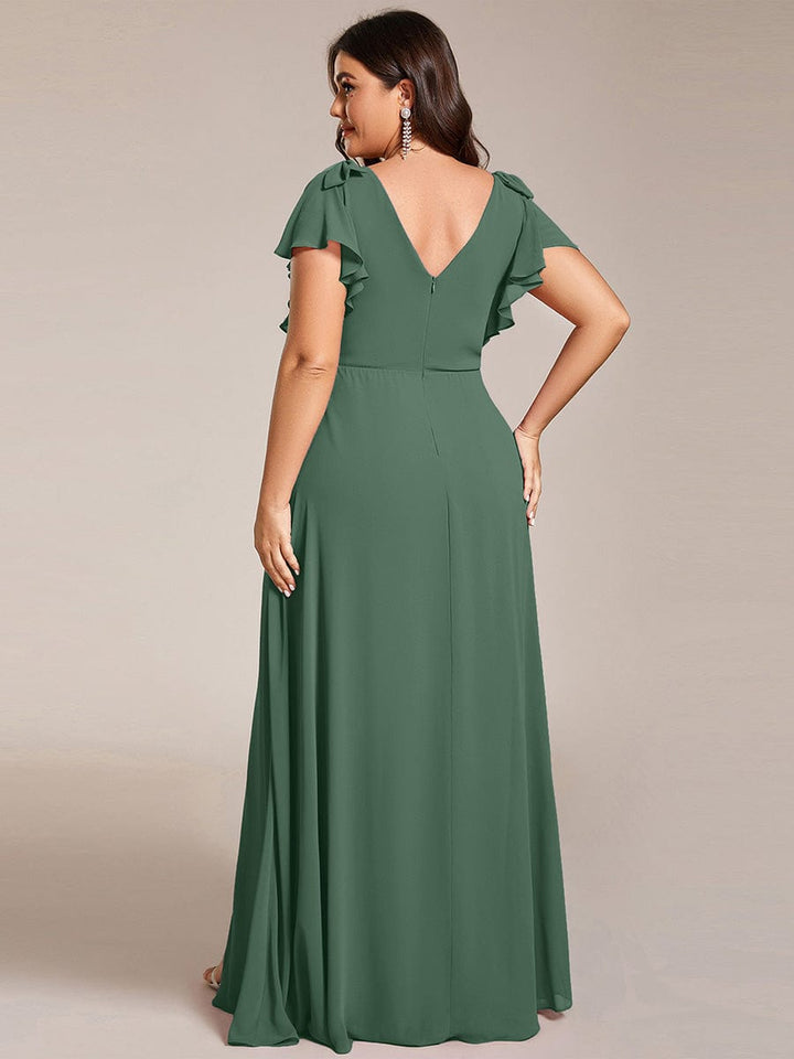 ever ROSY|Short Sleeves with Bowknot High Front Slit A-Line Chiffon Bridesmaid Dress