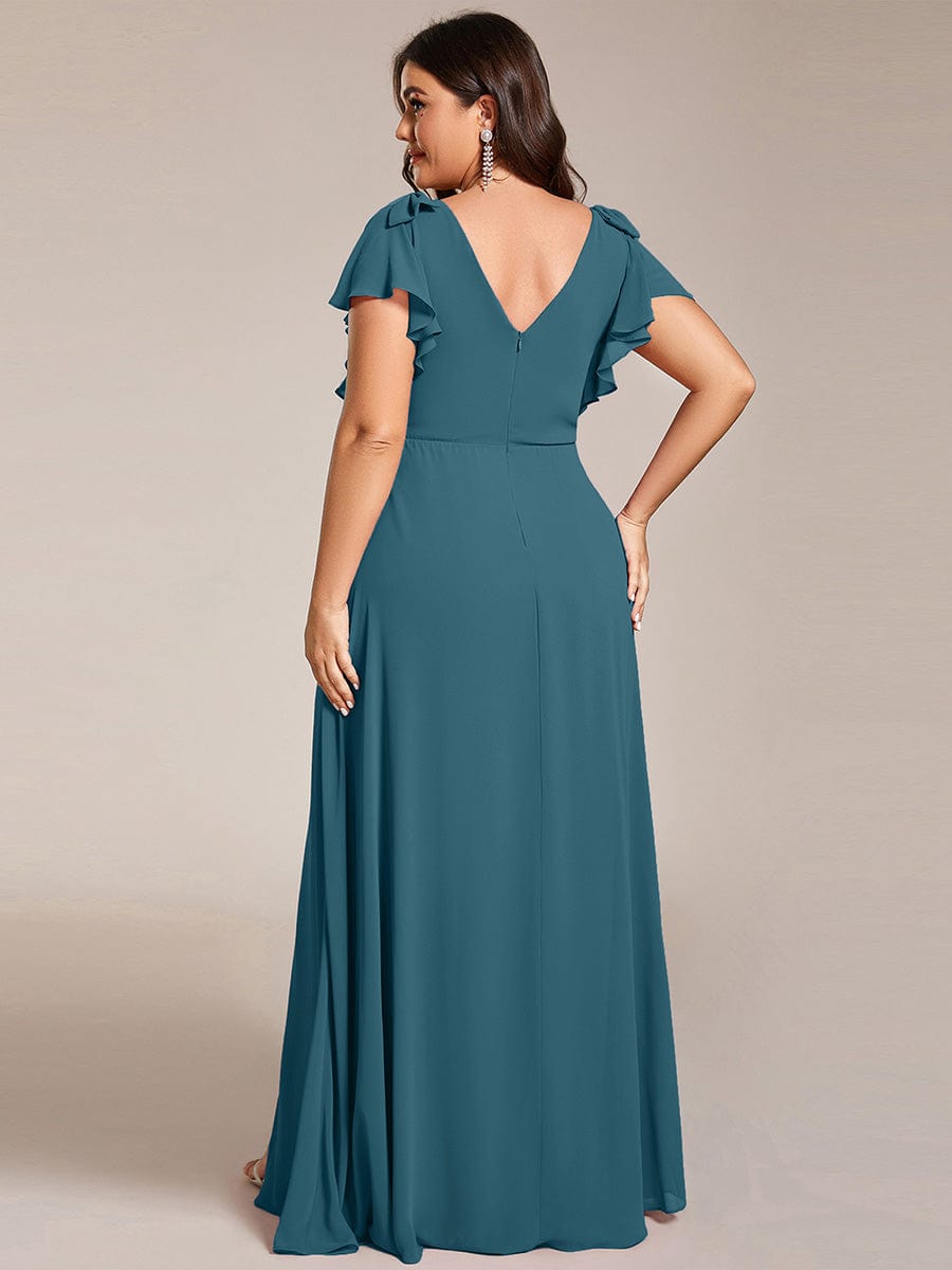 ever ROSY|Short Sleeves with Bowknot High Front Slit A-Line Chiffon Bridesmaid Dress