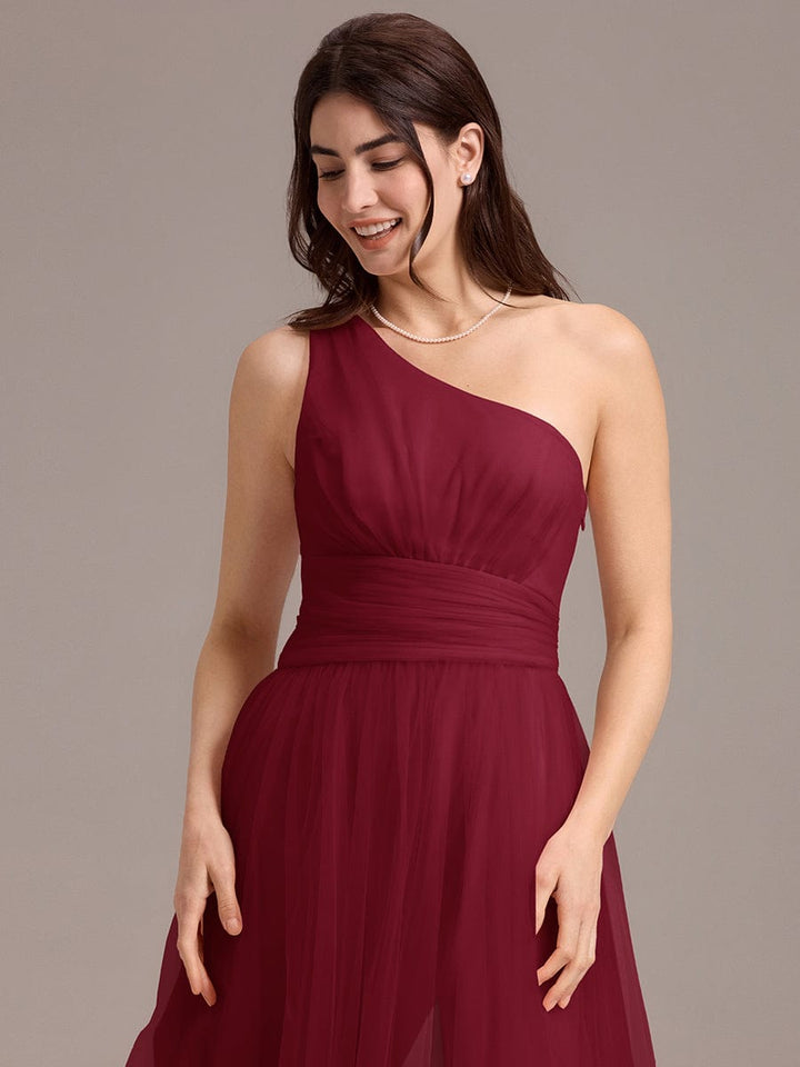 ever ARCADIA|Chic A-Line One-Shoulder Tulle Maxi Bridesmaid Dress