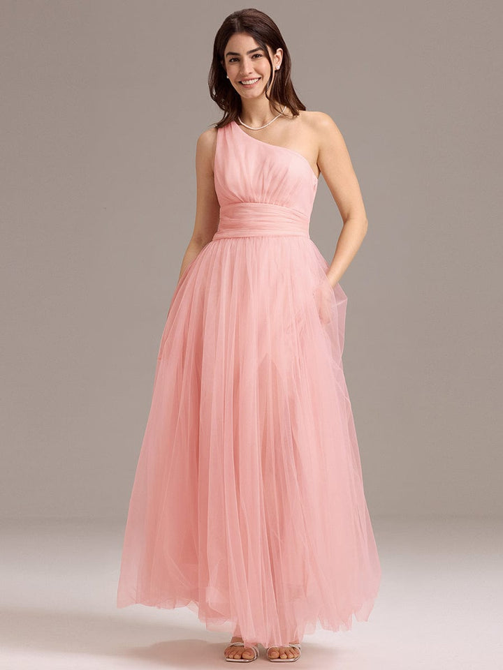 ever ARCADIA|Chic A-Line One-Shoulder Tulle Maxi Bridesmaid Dress