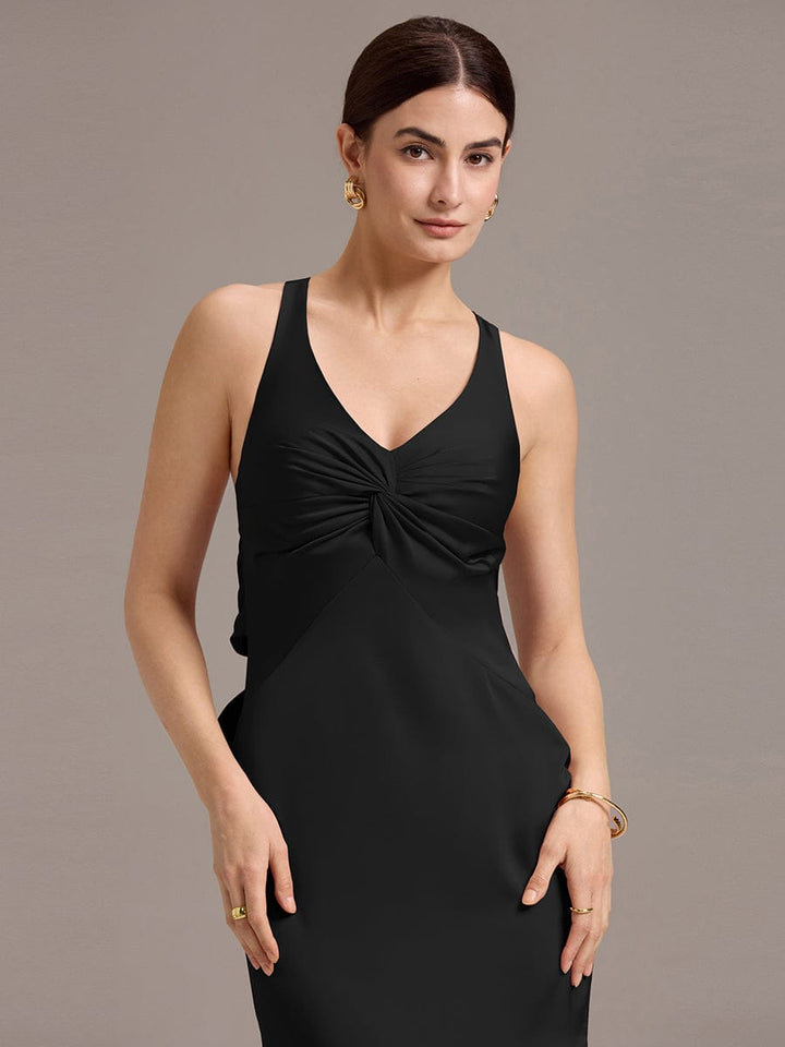 ever MINTA|Elegant Strappy Bow Back Satin Mermaid Bridesmaid Dress