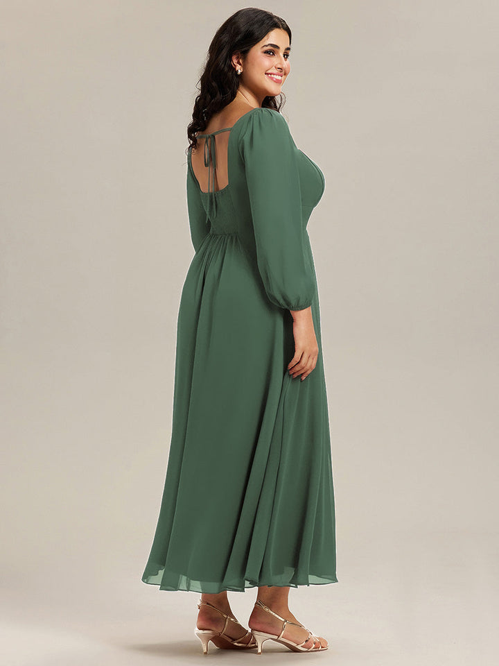 pretty LYDIA|Plus Size See-through Chiffon Lantern Sleeve Bridesmaid Dress