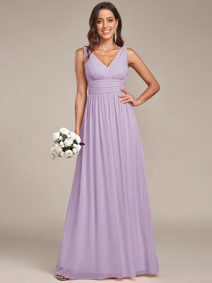 ever HUSH|Chiffon Empire Waist Sleeveless Pleated V-neck Bridesmaid Dress