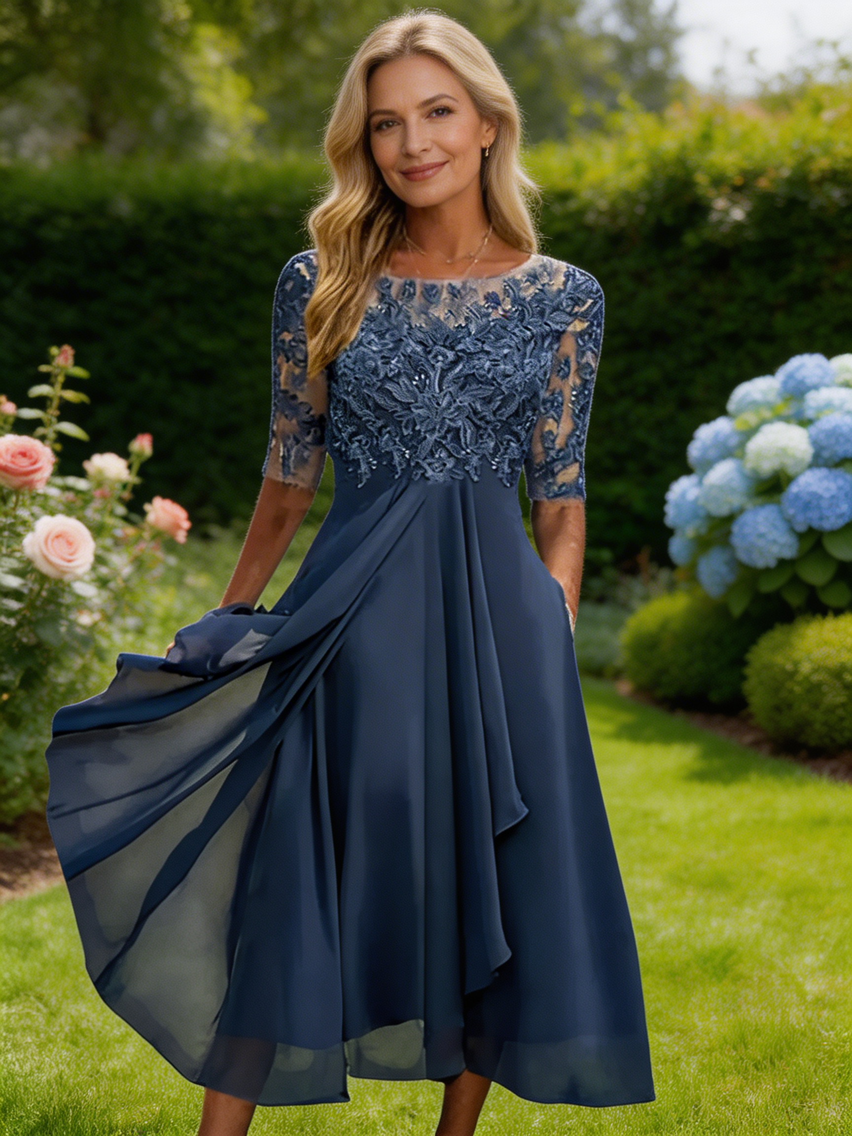 Zaria – The Flattering Lace Midi Dress – Poppy & Mae Florida