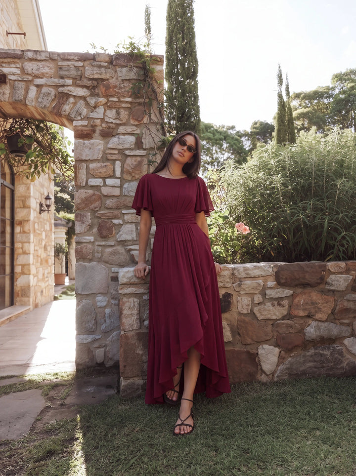 ever SAGE|Chiffon Ruffle Short Sleeve Wedding Guest Dress