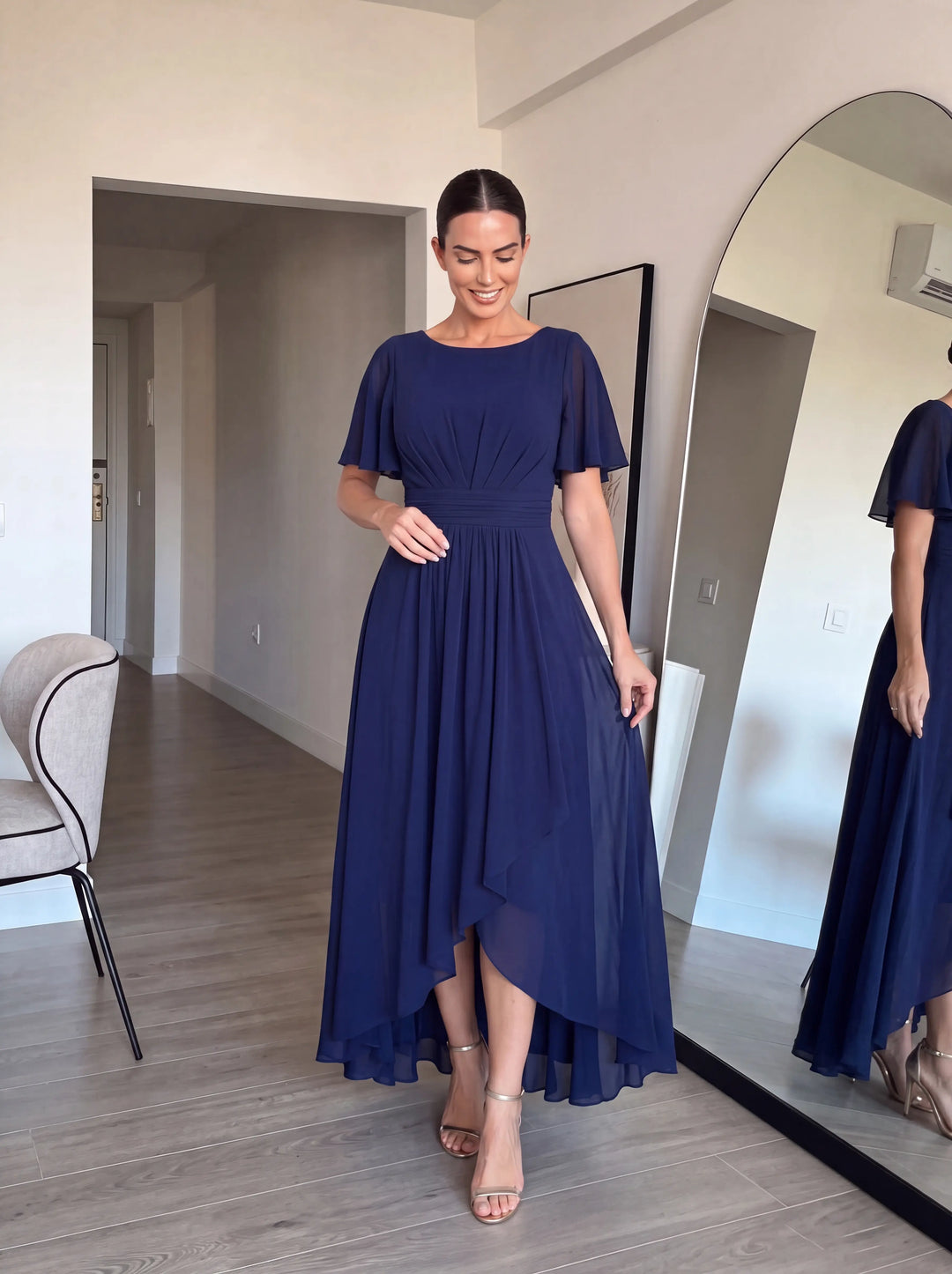 ever SAGE|Chiffon Ruffle Short Sleeve Wedding Guest Dress