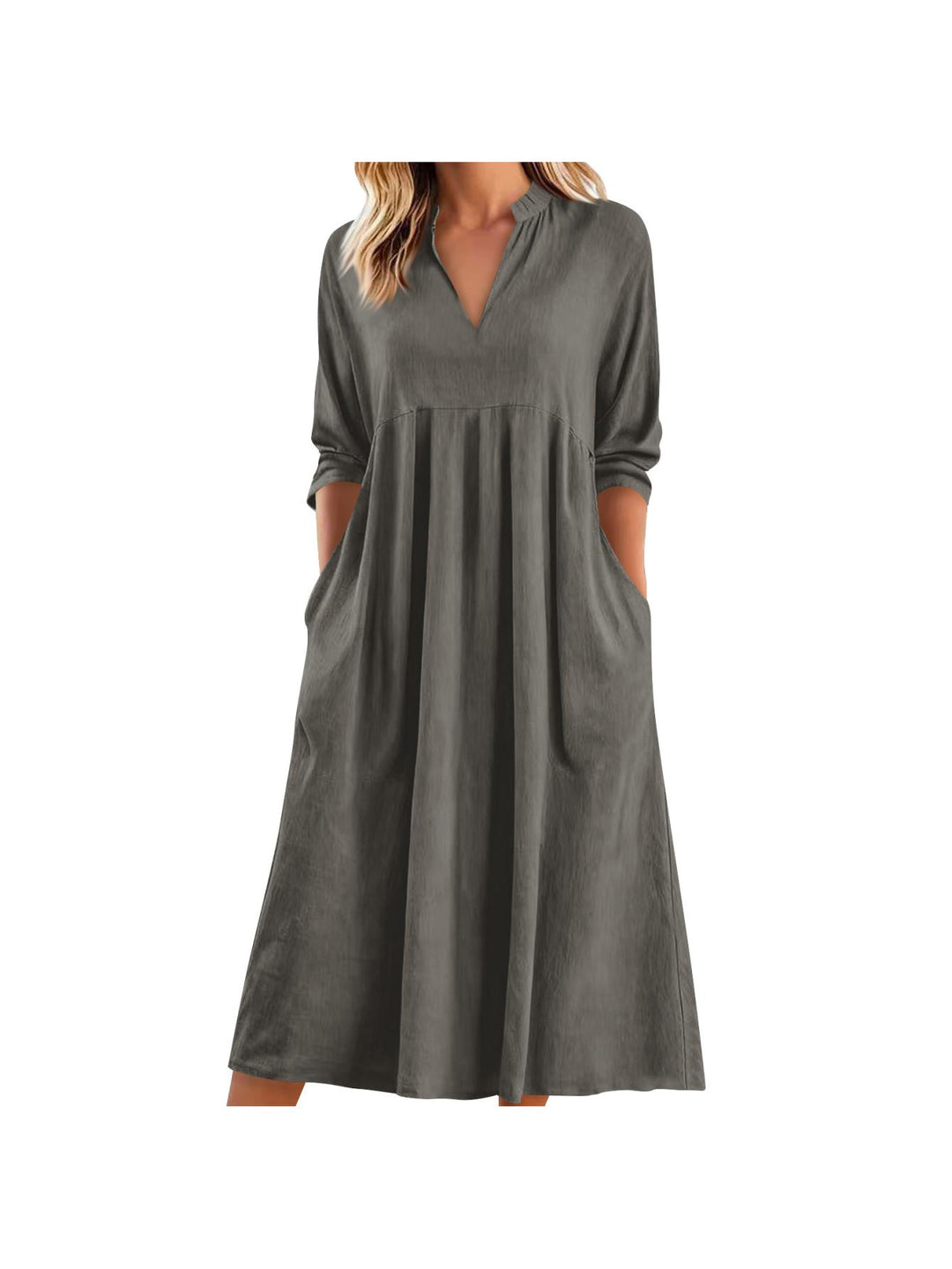 Amber | Elegant Linen Midi Dress with Pockets