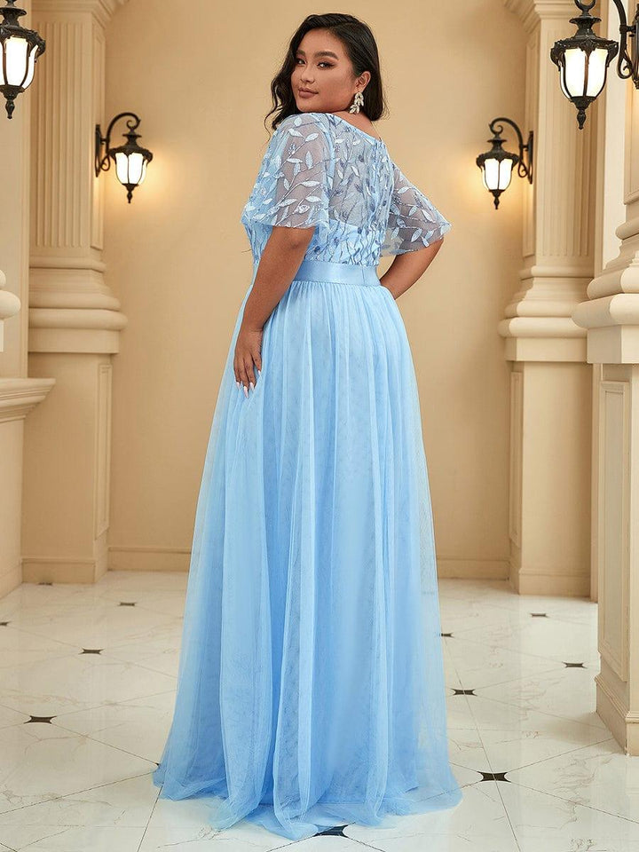 ever SAPHIR|Women's A-Line Short Sleeve Embroidery Floor Length Evening Dresses