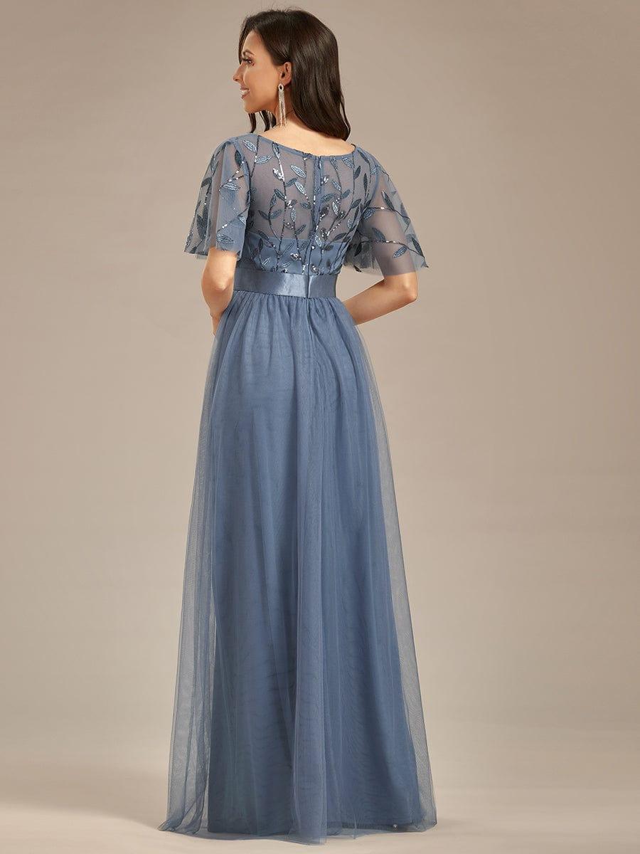 ever SAPHIR|Women's A-Line Sequin Leaf Maxi Prom Dress with Sleeves