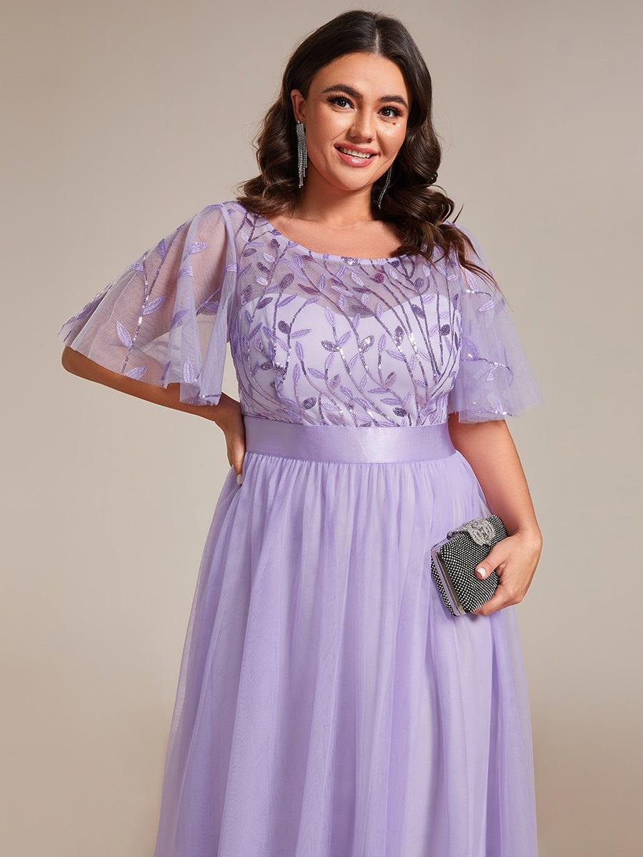 ever SAPHIR|Women's A-Line Sequin Leaf Maxi Prom Dress with Sleeves