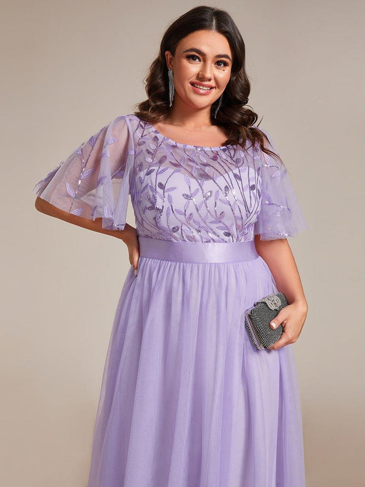 ever SAPHIR|Women's A-Line Sequin Leaf Maxi Prom Dress with Sleeves