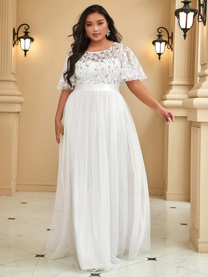 ever SAPHIR|Women's A-Line Sequin Leaf Maxi Prom Dress with Sleeves
