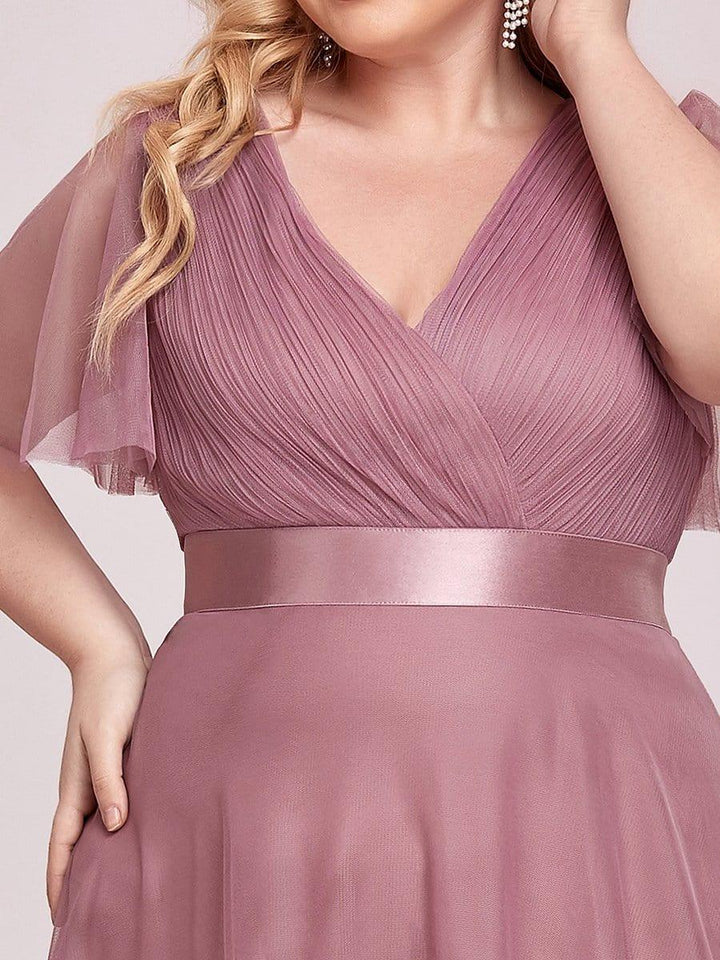 pretty MISTE|Women's Floor-Length Plus Size Formal Bridesmaid Dress with Short Sleeve