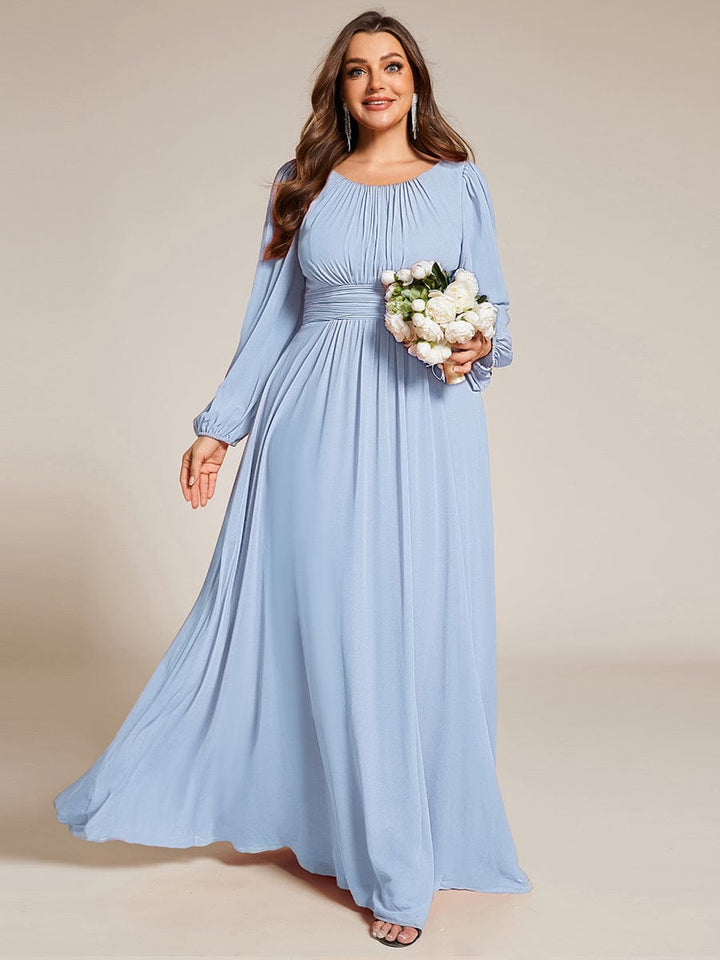 pretty CELESTE|Plus Size See-Through Puff Sleeve Chiffon Mother Dress