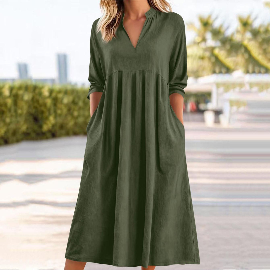 Amber | Elegant Linen Midi Dress with Pockets