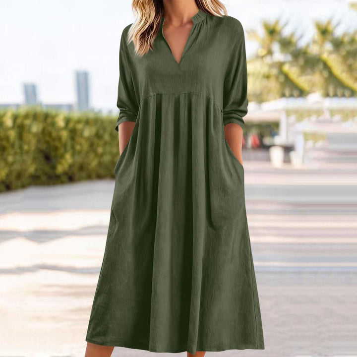 Amber | Elegant Linen Midi Dress with Pockets